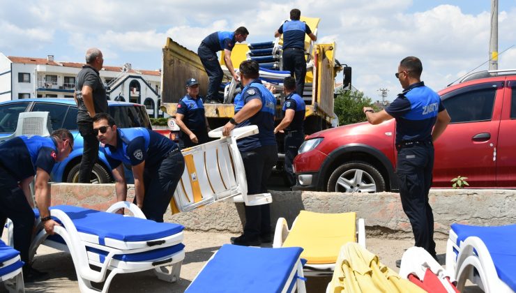 Süleymanpaşa Sahillerinde İzinsiz Şezlonglara Zabıta Müdahalesi